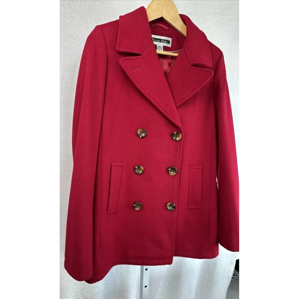 Kristen Blake Thick Wool Pea Coat Double‎ Breasted Red Tailored Women's